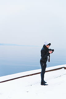 camera, cold, dock, dslr, jacket, male, man, model, person HD wallpaper