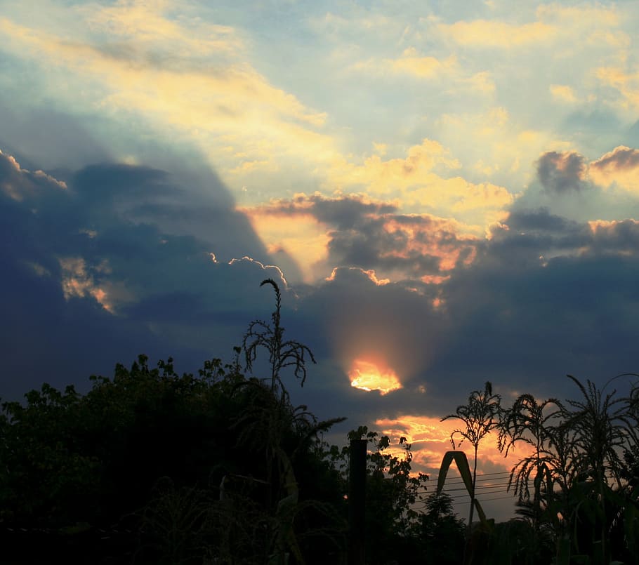 cloud, loose, white and shady, light, wedge, shaft, rays, sky HD wallpaper