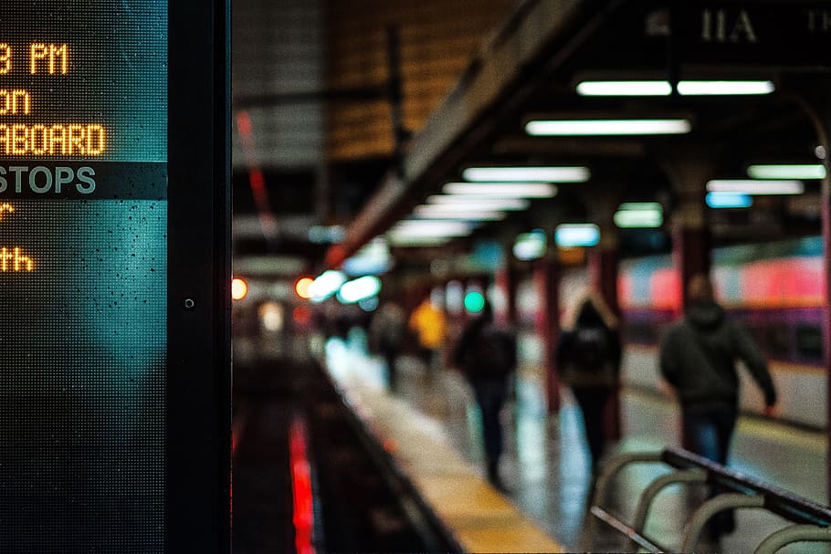 station, subway, train, rail, shed, people, blur, public transportation HD wallpaper