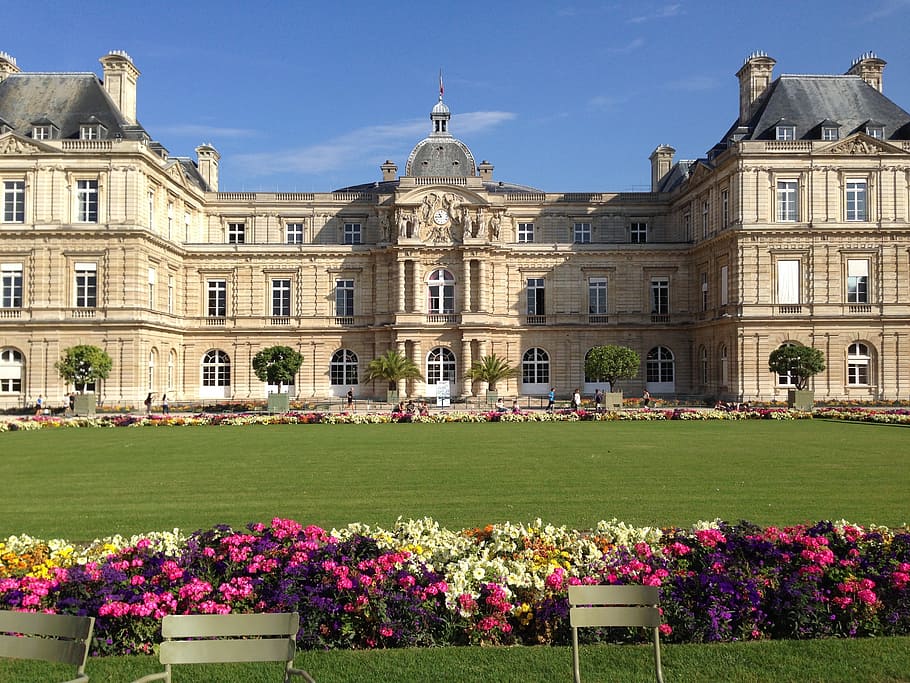 gardens, luxembourg, paris, building exterior, architecture, HD wallpaper