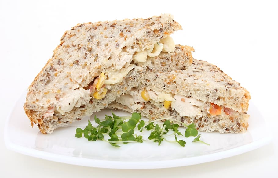 two sandwich on plate with leafy vegetable, appetite, bread HD wallpaper