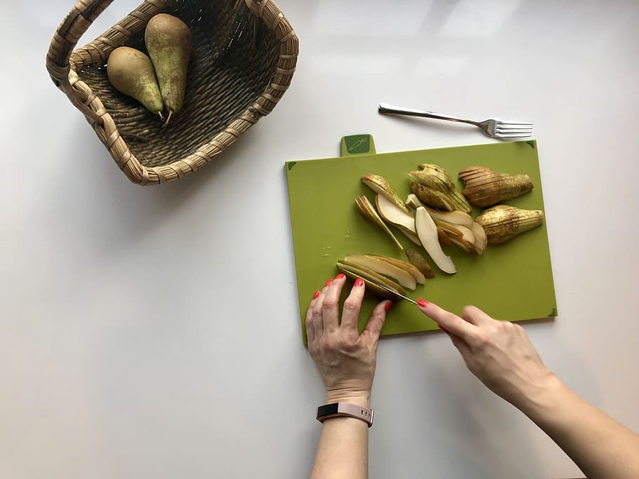 pears, cake, baking, sweet, fresh, human hand, healthy eating HD wallpaper