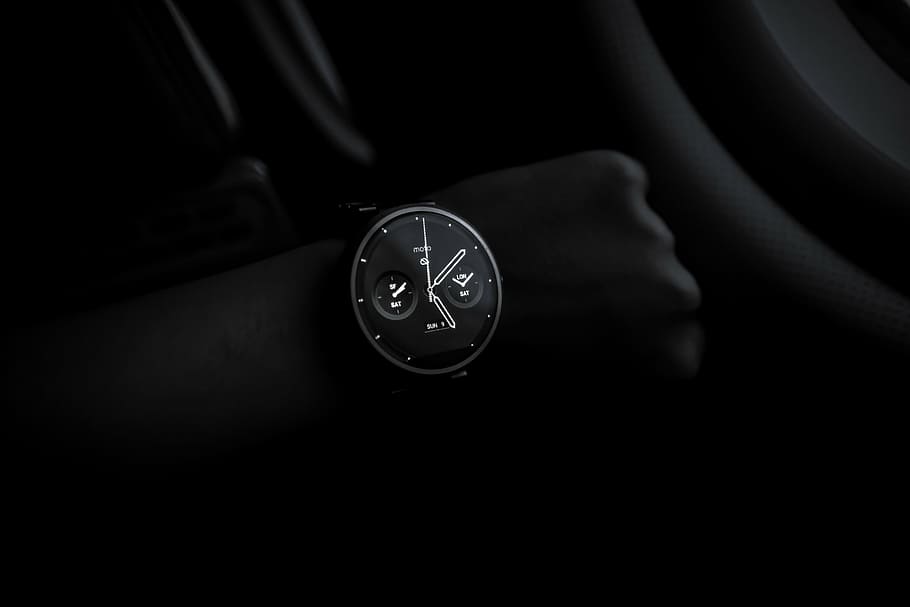 black-and-white, dark, moto 360, motorola, smartwatch, time, HD wallpaper