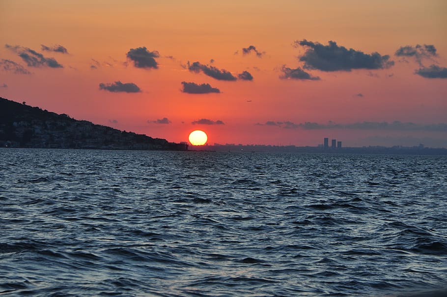 landscape, islands, v, sunset, background, marine, nature, peace HD wallpaper