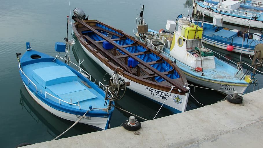 cyprus, paralimni, ayia triada, fishing harbour, boats, nautical vessel, HD wallpaper