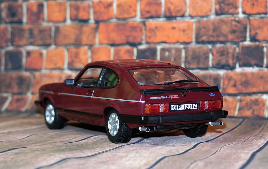model car, ford, capri, auto, oldtimer, toys, sports car, red HD wallpaper