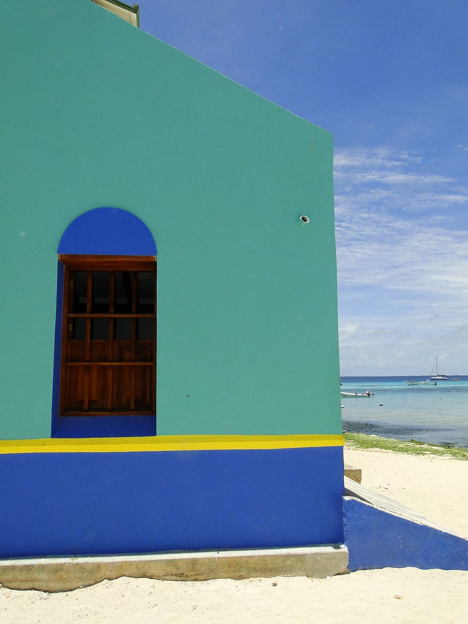 caribbean, green, blue, window, corner, architecture, built structure HD wallpaper