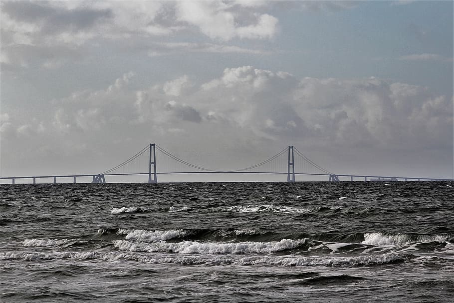 water, bridge, sky, road, movement, landscape, nature, sea HD wallpaper