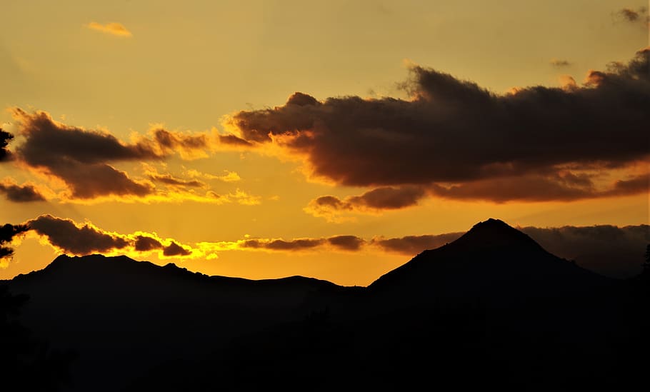 sunset, sky, clouds, mountains, silhouette, beauty in nature HD wallpaper