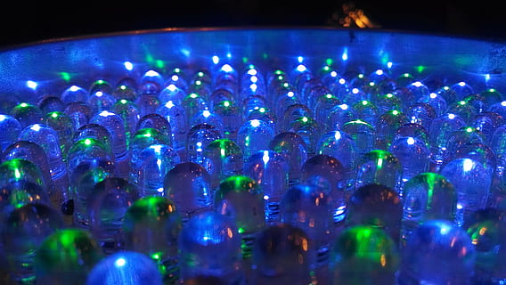 turned-on blue and green LED light, bulb, abstract, macro, illuminated HD wallpaper