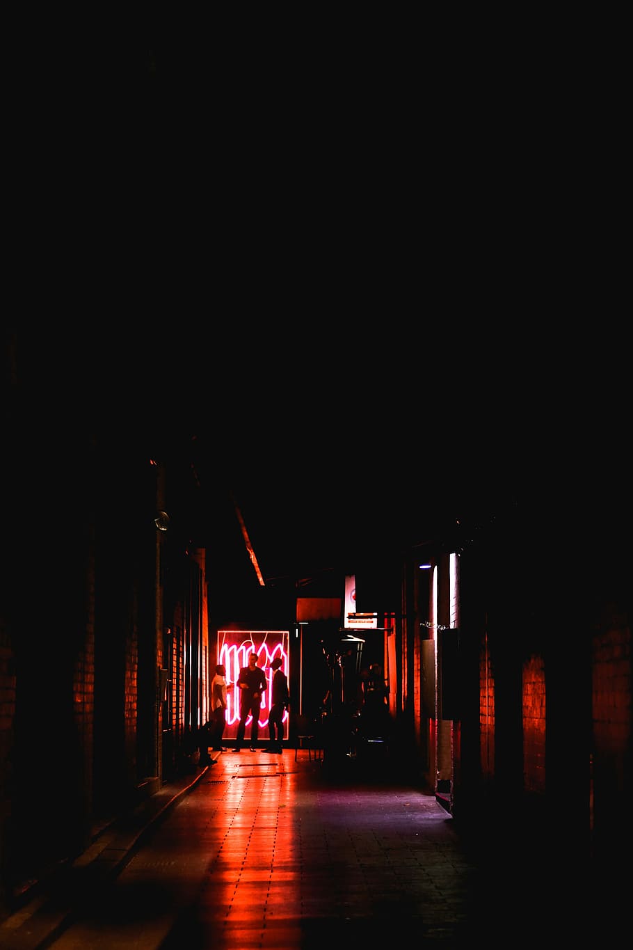 three man standing on the floor, two person standing on wall with neon lights HD wallpaper