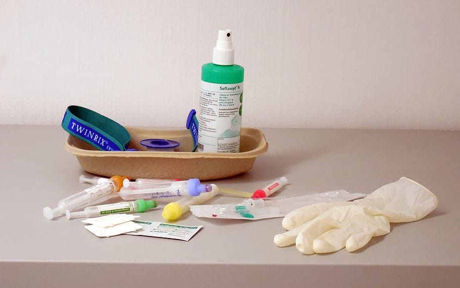 unpaired white gloves, medical, inject, blood, patch, science HD wallpaper
