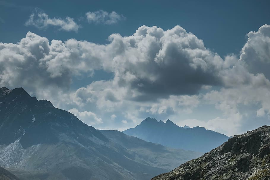 clouds, fog, landscape, mountain range, mountains, nature, outdoors HD wallpaper