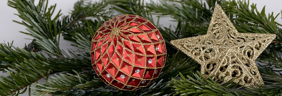 two star and round christmas tree de cors, christmas balls, christmas decorations, HD wallpaper