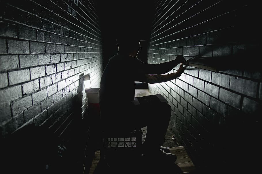 HD wallpaper: person sitting on dark room, untitled, man, on chair, brick  wall | Wallpaper Flare