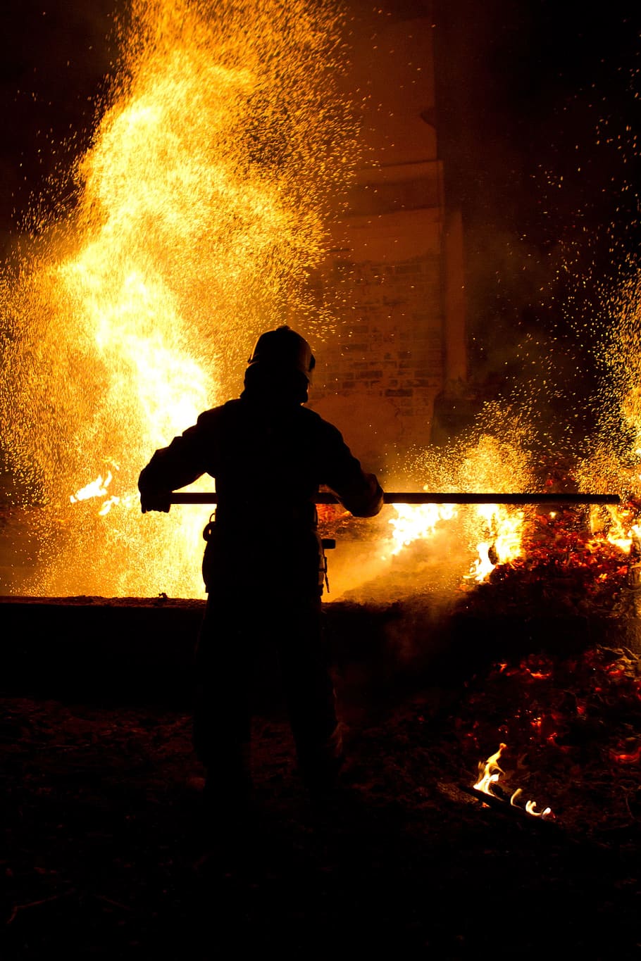 Fire, Firefighter, Sparks, fire - Natural Phenomenon, protective Suit
