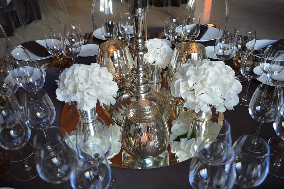 stemware, flowers, covered, table, wedding, event, glass, business HD wallpaper