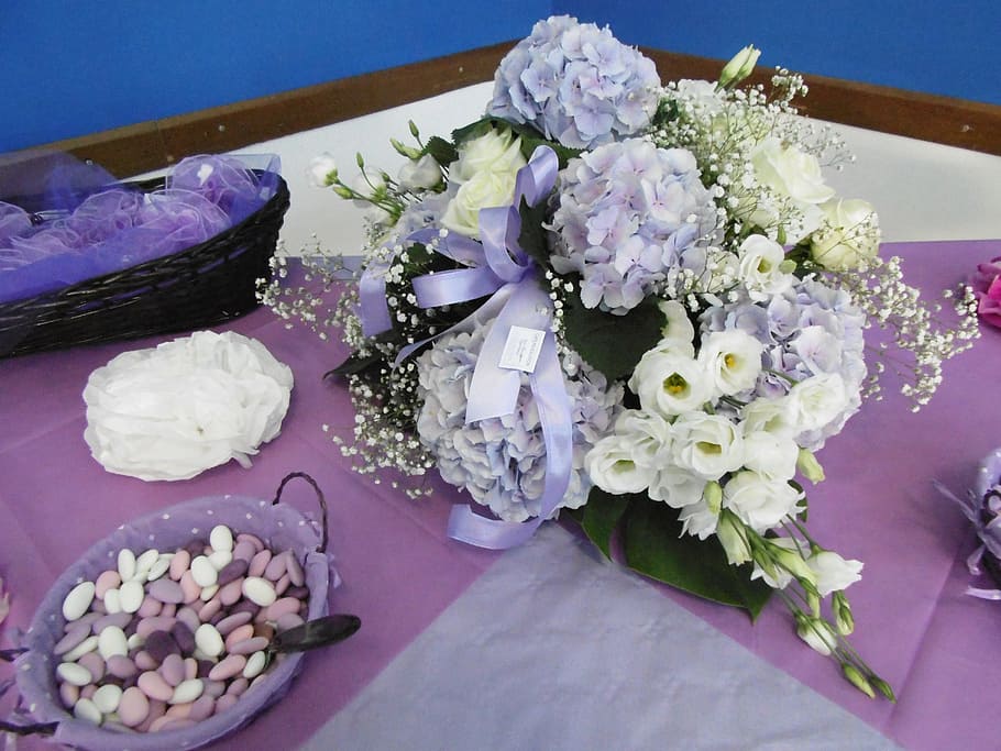 feast, rosa, violet, dolcii, baskets, flowers, decorations HD wallpaper