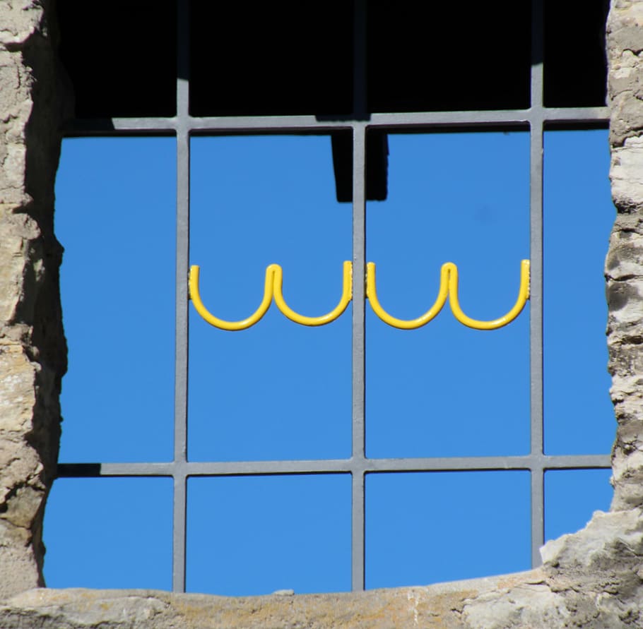 window, grate, barred window, window grilles, grid, blue, no people HD wallpaper