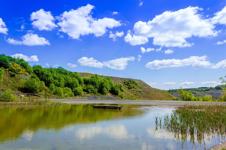 Landscape, Sky, Lake, Trees, Clouds, nature, rest, summer, green HD wallpaper