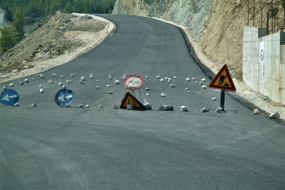 road, lock, redirect, road construction, construction work HD wallpaper