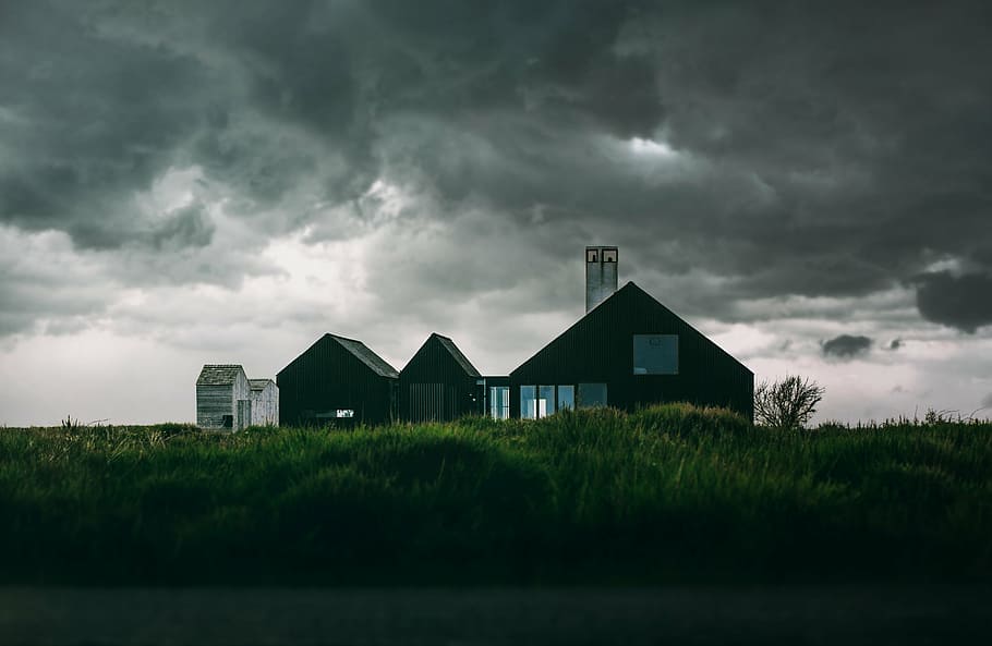 black house surrounded by green grass, architecture, building HD wallpaper