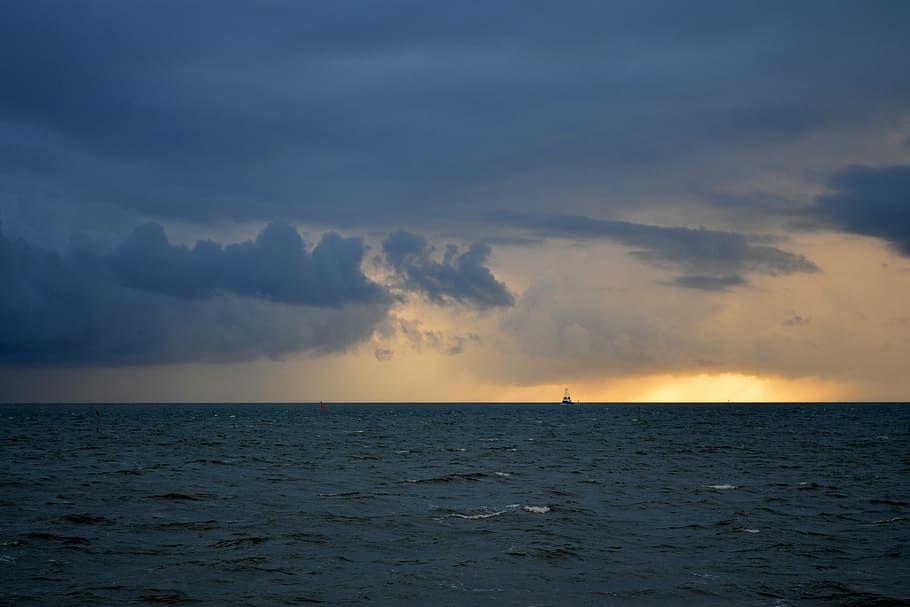 Clouds, Sea, Sunset, Water, sky, beach, nature, evening sky HD wallpaper