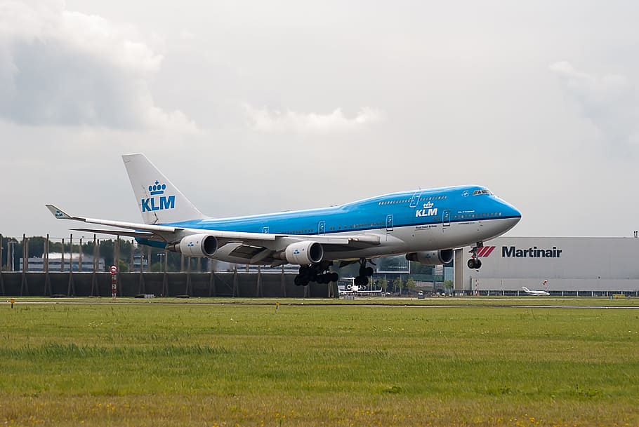 white and blue KLM airline, plane, countries, airport, runway, HD wallpaper