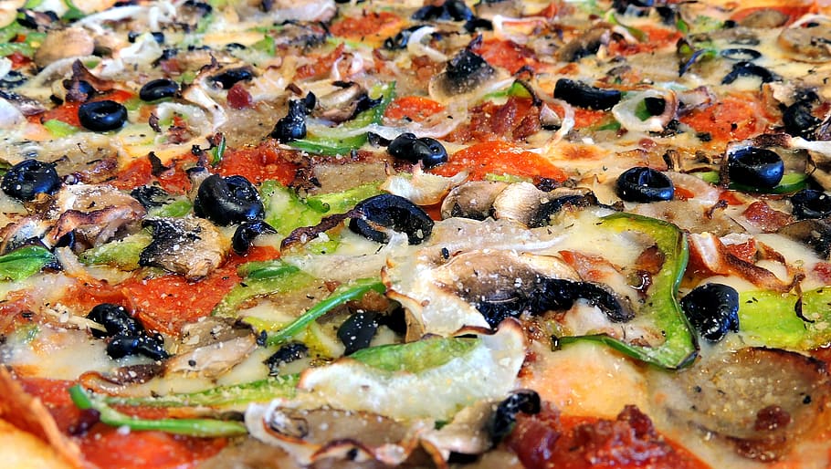 pizza dish, Food, Meal, Lunch, Dinner, restaurant, crust, mushrooms, HD wallpaper