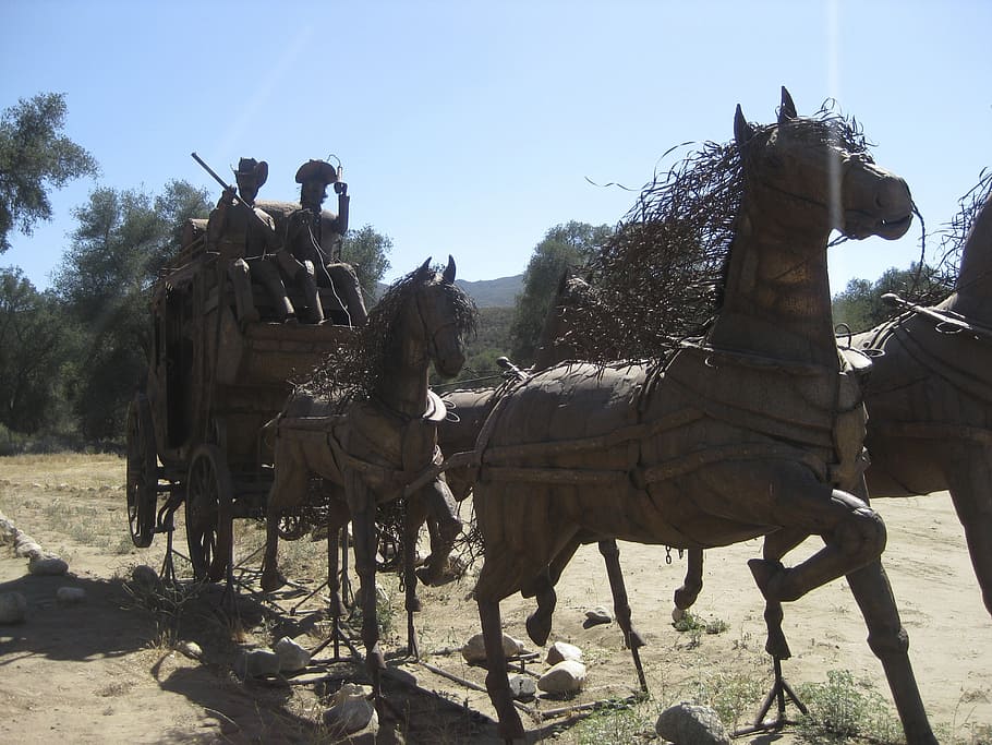 horses, rider, wagon, statue, equestrian, horseback, sculpture HD wallpaper
