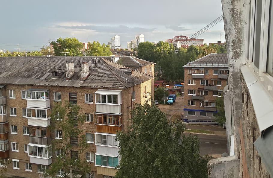 view, window, slum, clouds, syktyvkar, residential, city, old HD wallpaper