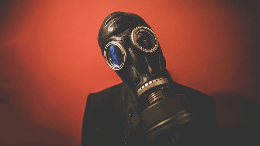 black gas mask, people, man, guy, wall, dark, protection, security HD wallpaper