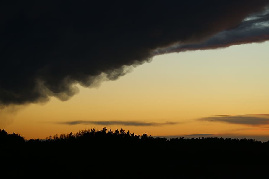 Sky, Evening, Dark Clouds, evening sky, sunset, landscape, silhouette HD wallpaper