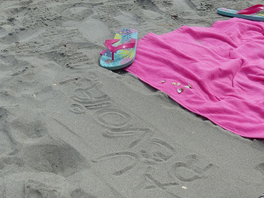 sand, beach, idleness, summer, writing, word, goodbye, towel, HD wallpaper