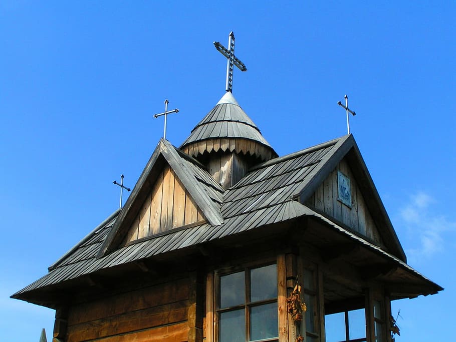 Church, Building, Cross, Crucifix, architecture, wooden, sky