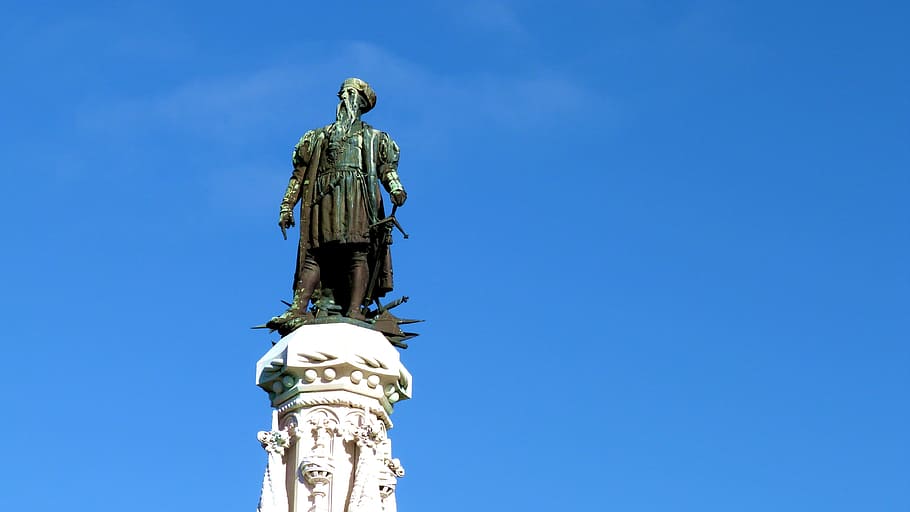 Statue, Monument, Lisbon, Sky, low angle view, blue, architecture HD wallpaper