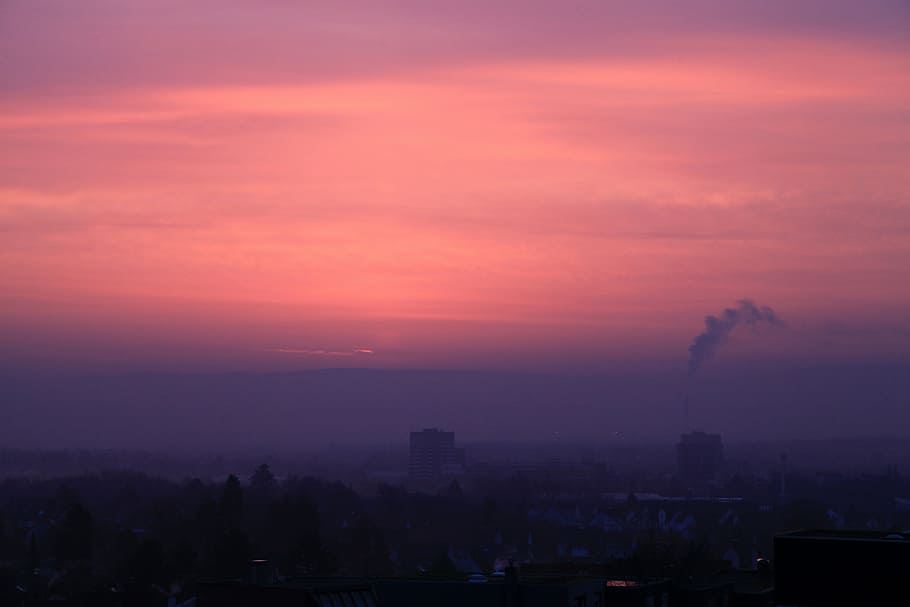 sunrise, red, sky, dawn, morgenstimmung, mood, skies, red sky HD wallpaper