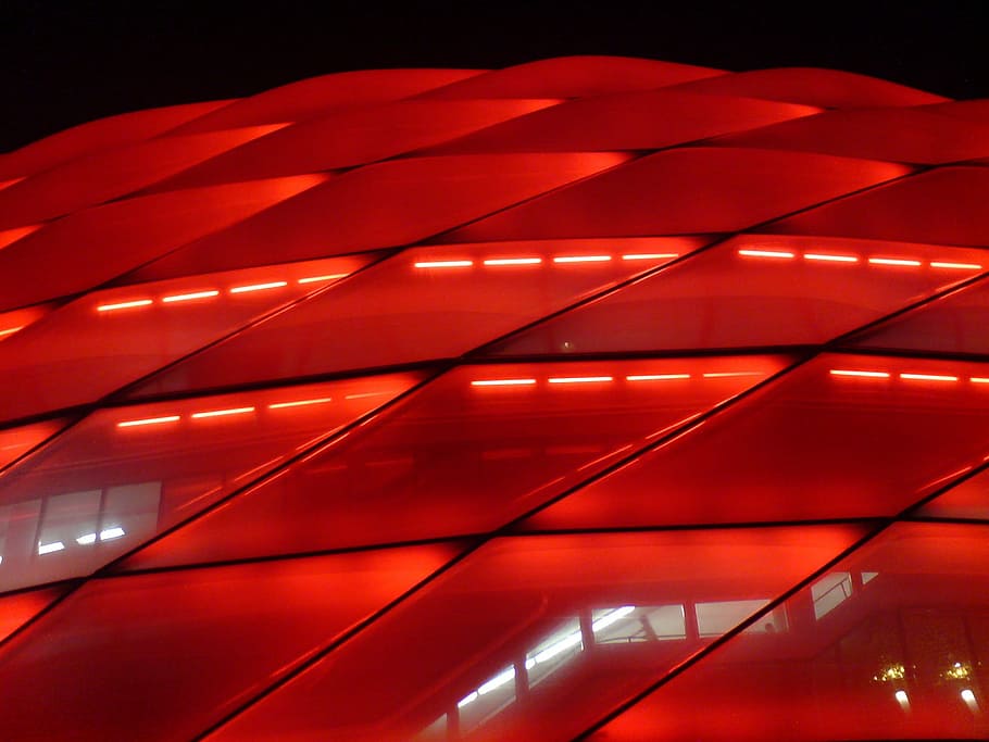 Red, Light, Cells, Allianz Arena, fc bayern, at night, background, HD wallpaper