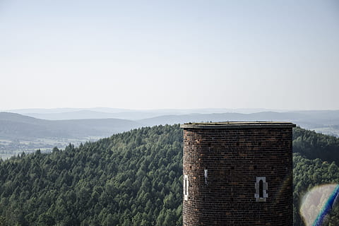 view, checiny, top view, holycross, old castle, a mountain range HD wallpaper