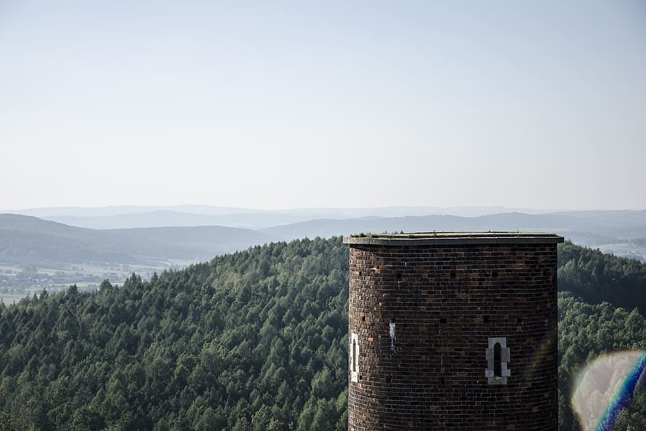 view, checiny, top view, holycross, old castle, a mountain range HD wallpaper