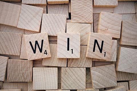 scrabble tiles forms WIN word, letters, wooden, wood - material HD wallpaper
