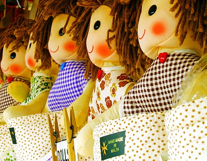 assorted-color dolls on display, rag doll, hand made, girl HD wallpaper