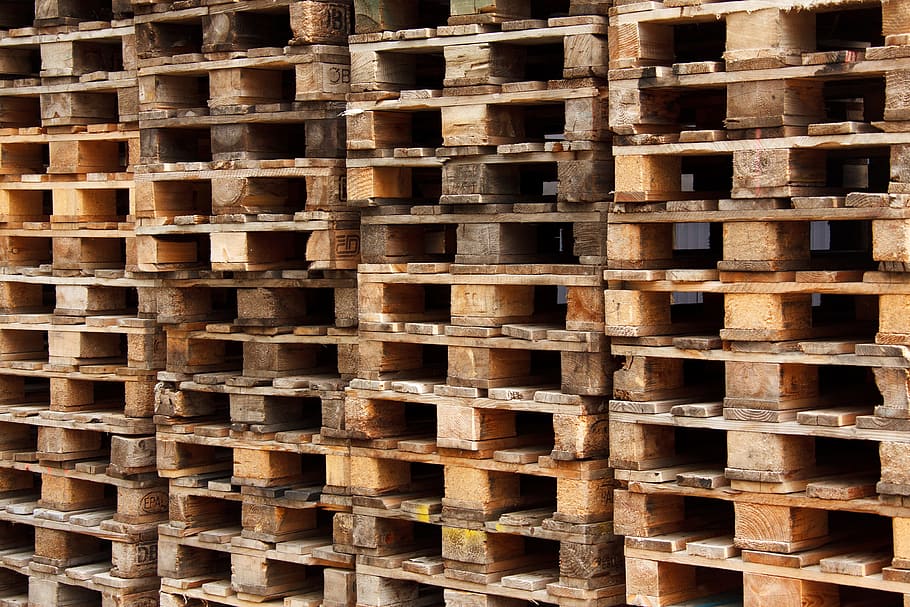 stack of brown pallets, background, distribution, export, import HD wallpaper