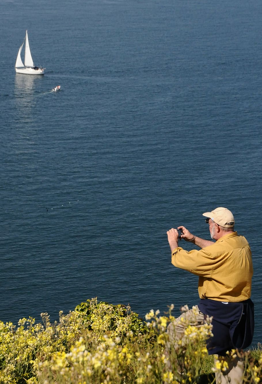 walker, sea, ocean, boat, holiday, cliff, men, one Person, outdoors HD wallpaper
