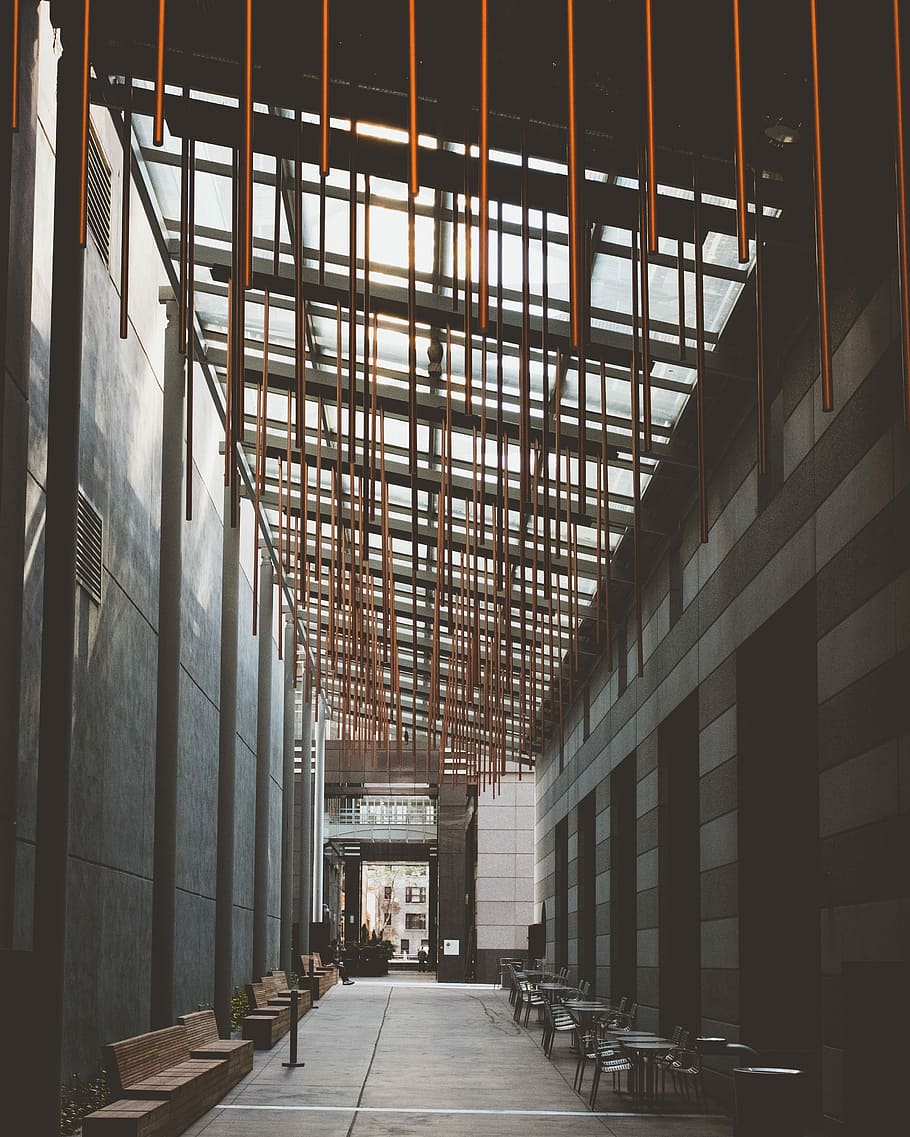 black and brown building interior, gray concrete wall, architecture HD wallpaper