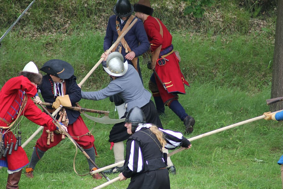 fighting, old, swords, spears, group of people, men, real people HD wallpaper