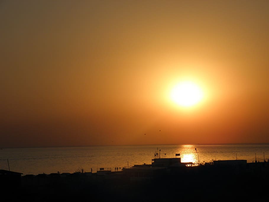 sunset, summer, vacation, sea, sky, sunset sky, evening, orange HD wallpaper