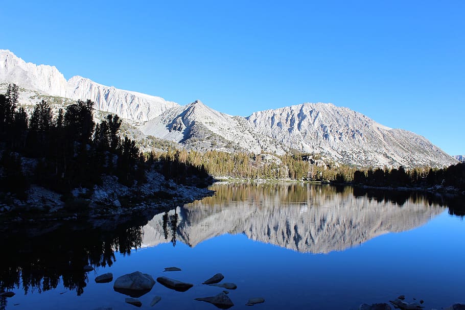 Landscape Photography of River and Mountain, blue, blue sky, daylight HD wallpaper