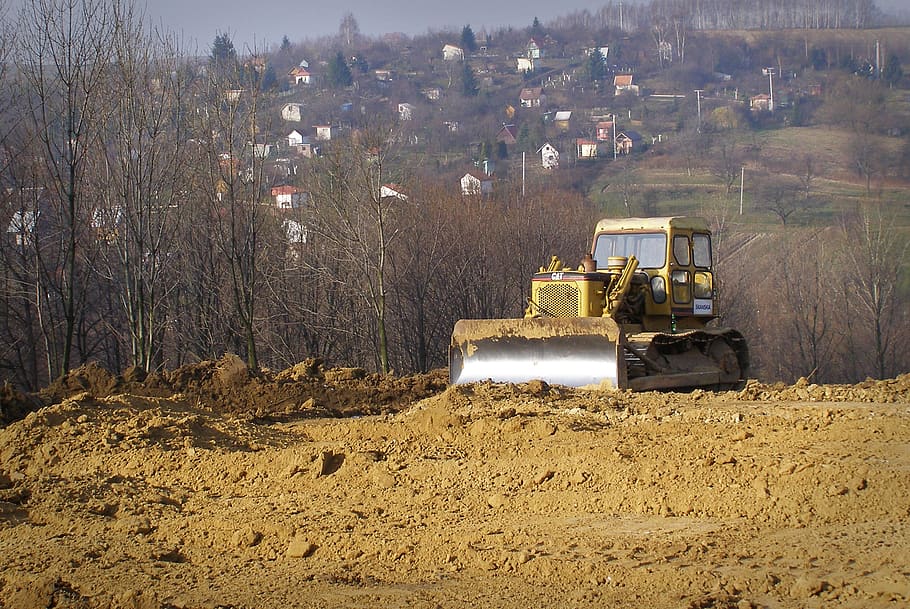 bulldozer, excavator, construction machine, excavations, building HD wallpaper