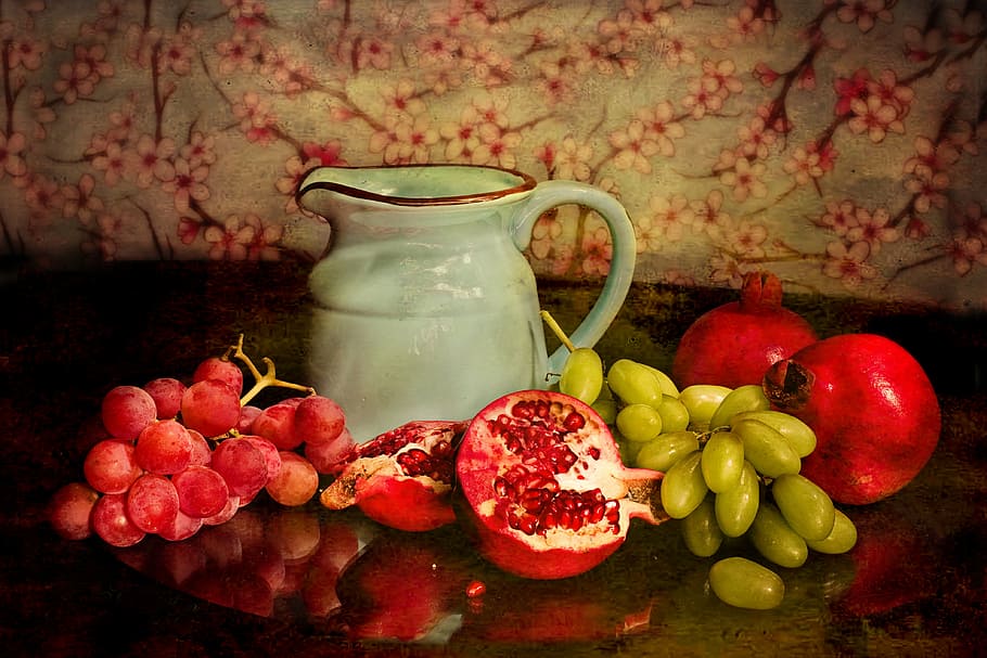 still-life photography of fruits and pitcher on table, fruity HD wallpaper